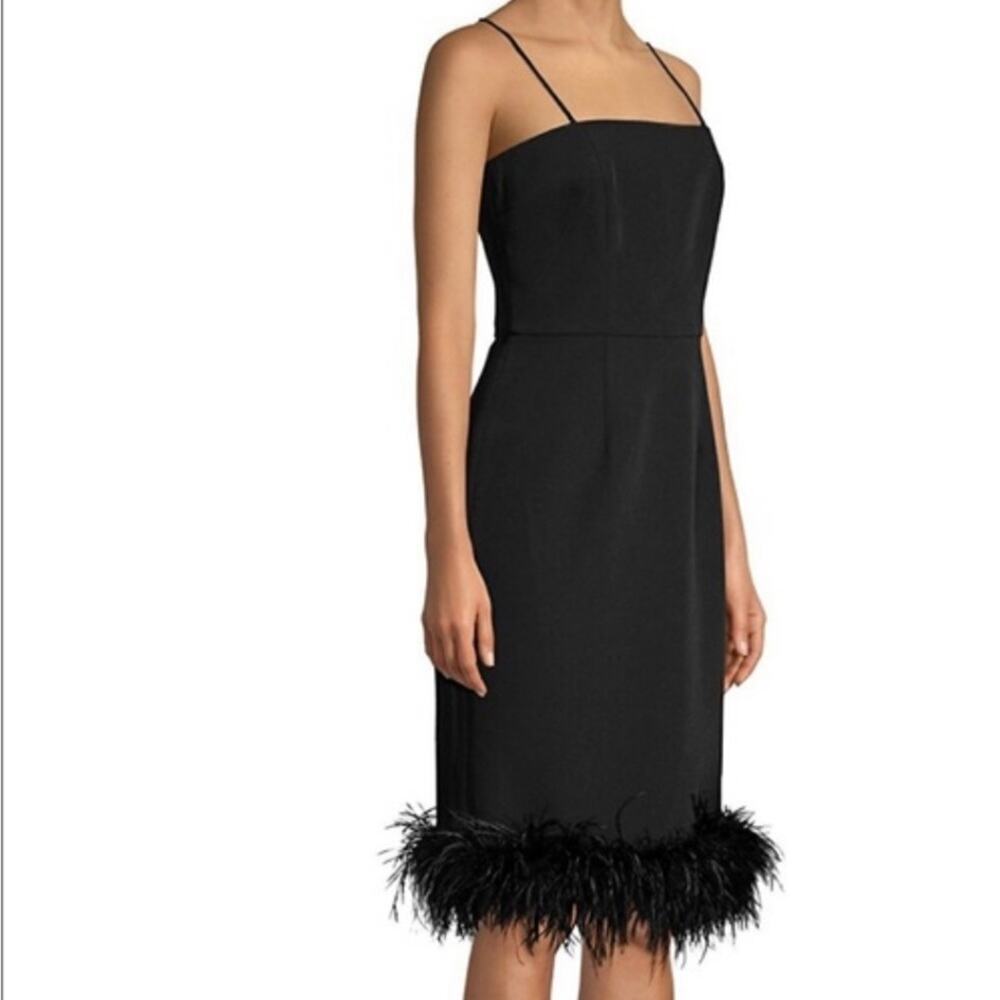 Milly Cady Elle Feather-Hem Sheath Black Midi Dress